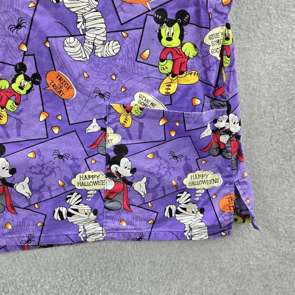 Disney Women Scrub Top‎ 2X Purple Graphic Print Mickey Mouse Halloween Logo